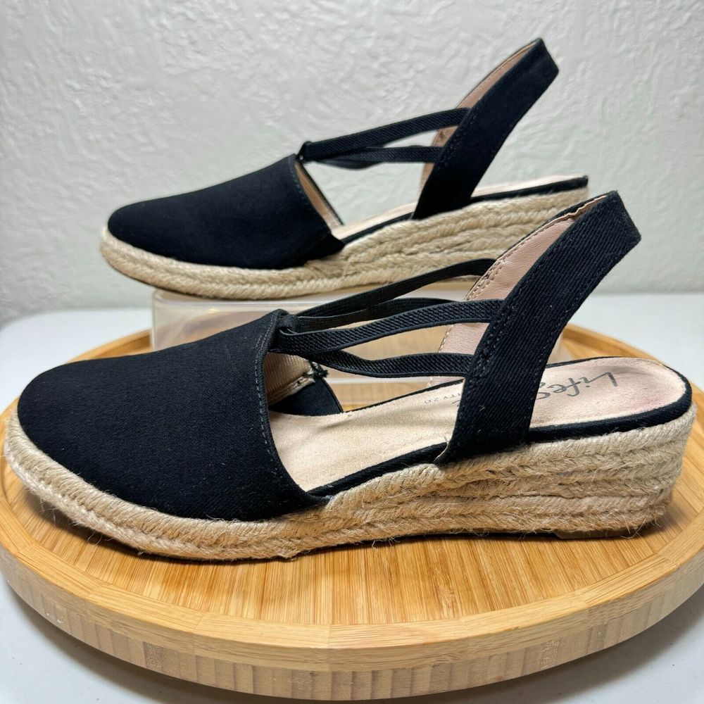 Black Espadrille Wedge Sandals - Picture 4 of 10